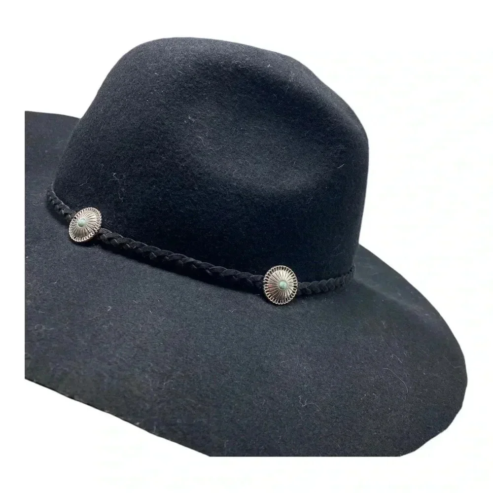 American Eagle black wool concho rancher traveler boho western hat one size